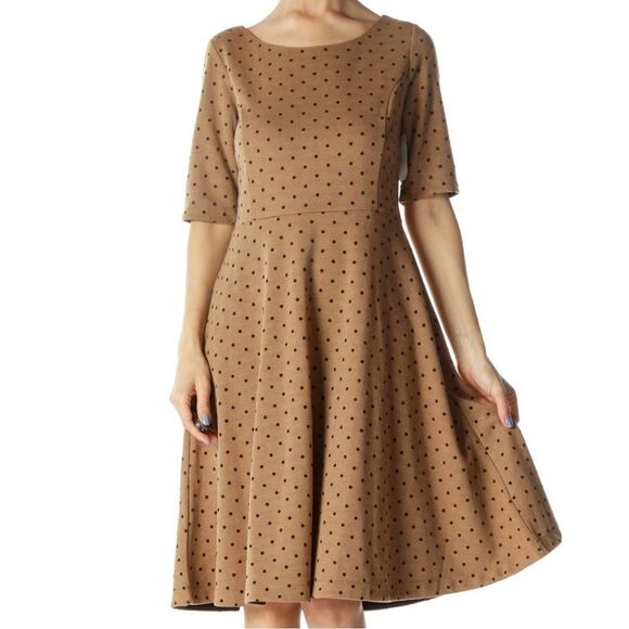 Lands’ End Herringbone Polka Dot Dress Brown Womens Size Small - Picture 1 of 10